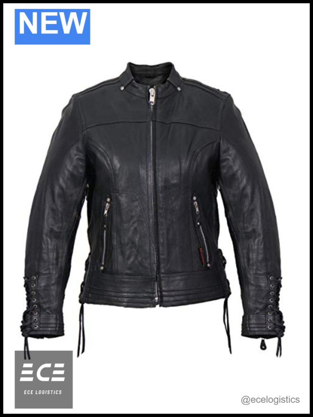 Genuine Cowhide Leather Jacket Lace-Up Sleeves Quilted Moto Biker